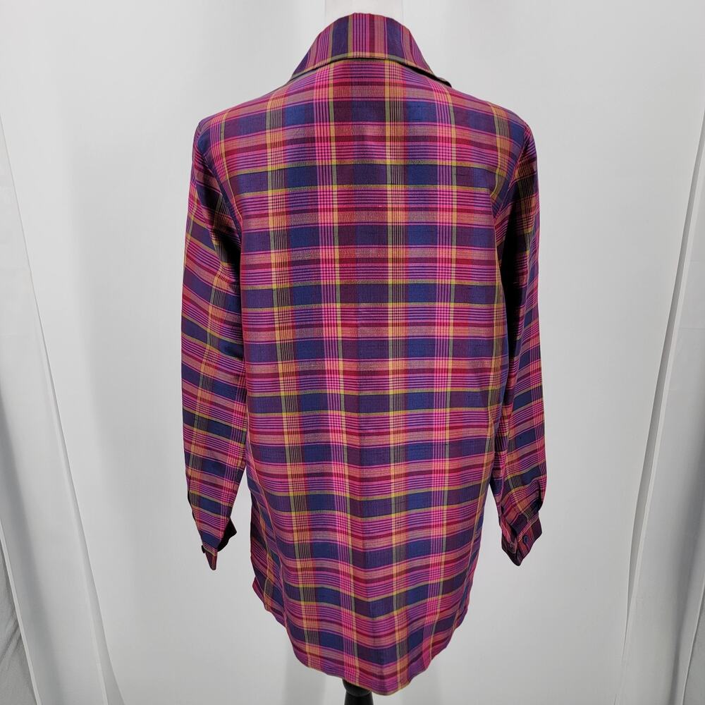Silk Lore Blouse Womens Medium Silk Plaid Button Up - Picture 2 of 8
